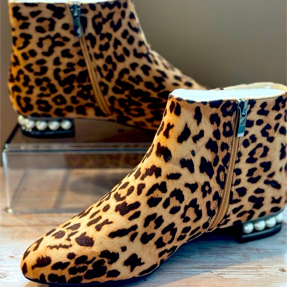 Cape Robbin Leopard Ankle Boots with Pearl Detail